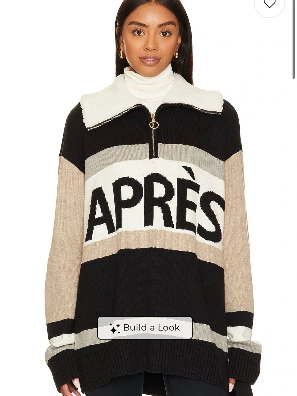Oversized Apres Graphic Half-Zip Sweater - Black, Beige, Cream